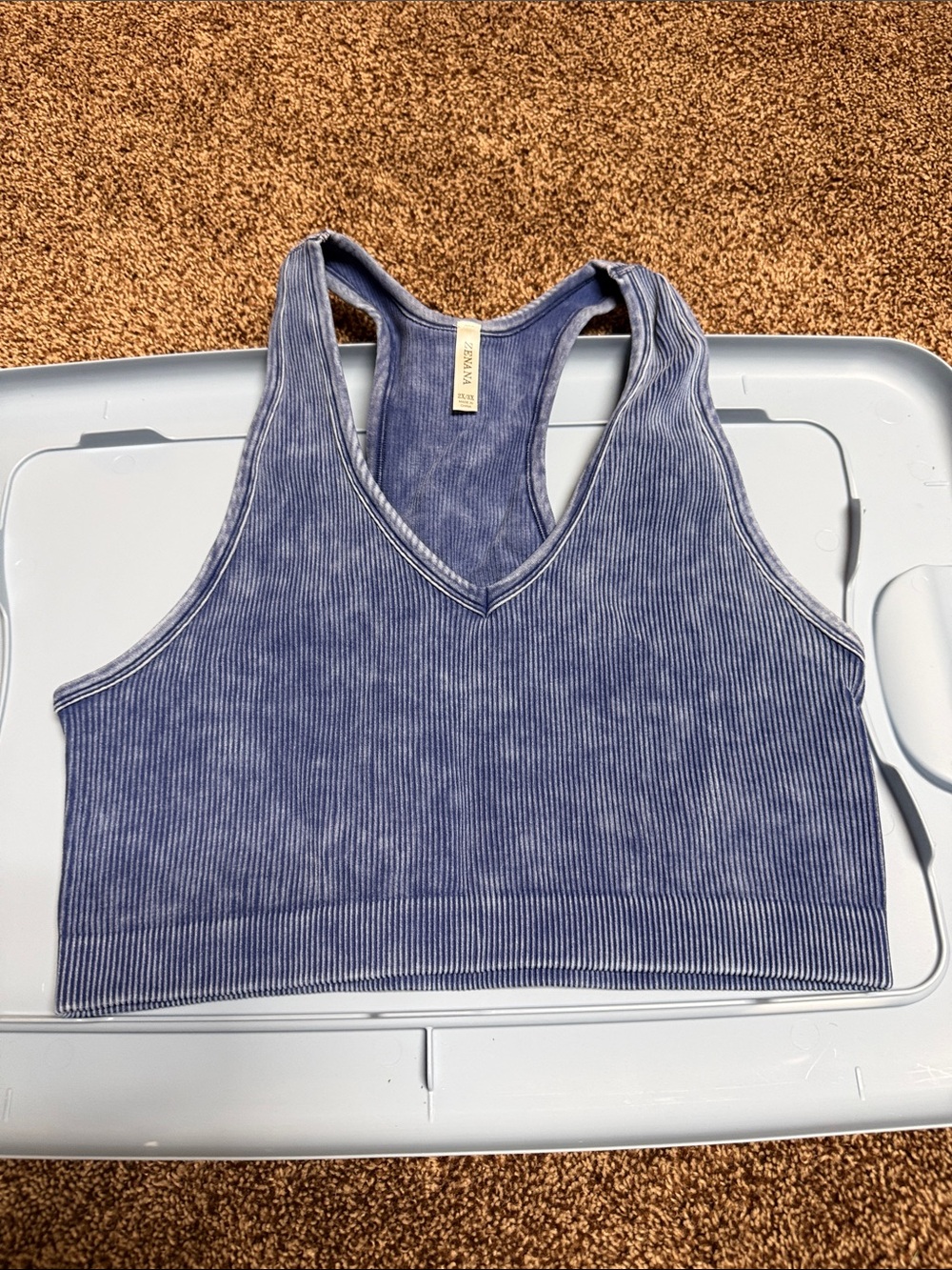 Zenana Ribbed Racerback Bralette - Blue - Picture 2 of 3